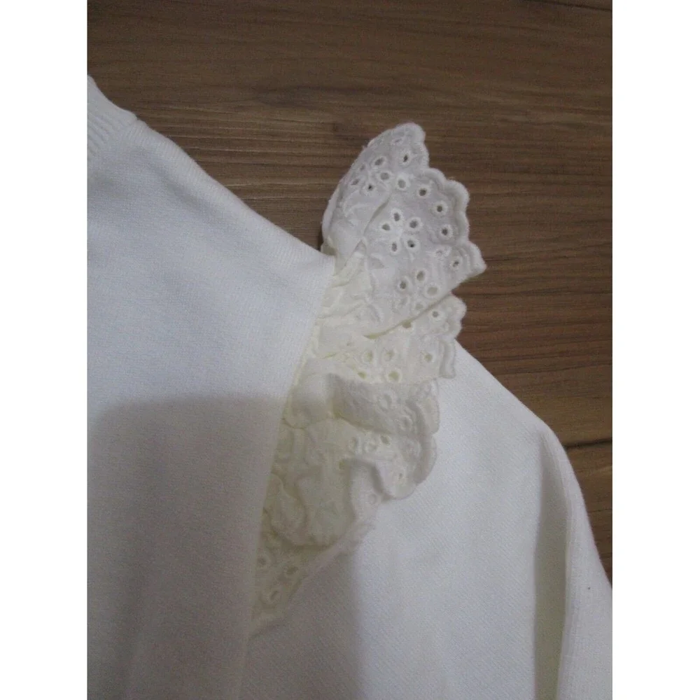 THE NEW SOCIETY IVORY YOLY SWEATER SWEATSHIRT PULLOVER NWT Ruffle Shoulder - Picture 6 of 11